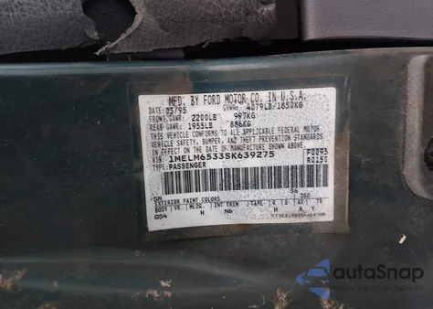 1995 Mercury Mystique Gs из США, поврежденный, VIN 1MELM6533SK639275